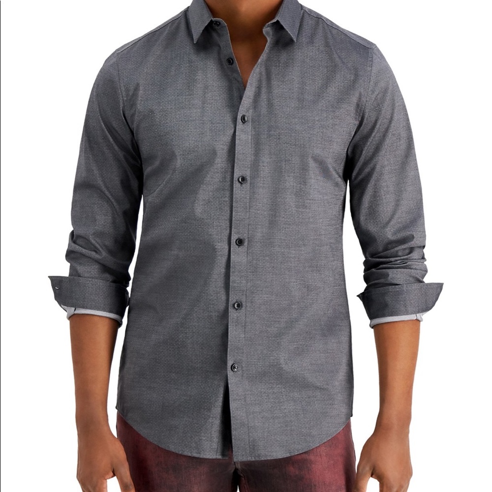 INC International Concepts Grey Pindot Button Down Shirt